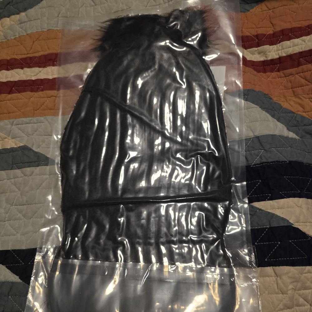 Black Faux Fur Pom Beanie
